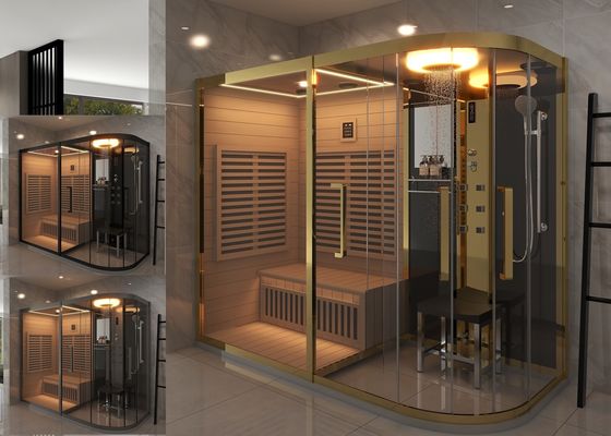 Ontspannende gouden sauna met combinatie stoomkamer voor thuis met douche