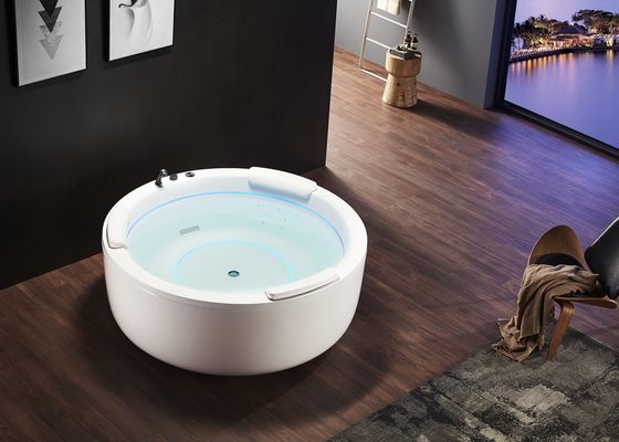 D1600mm Ronde massagebad met 2 binnen LED-strips Verborgen bubbelbad - Geschikt voor 3 personen voor kleine ruimtes